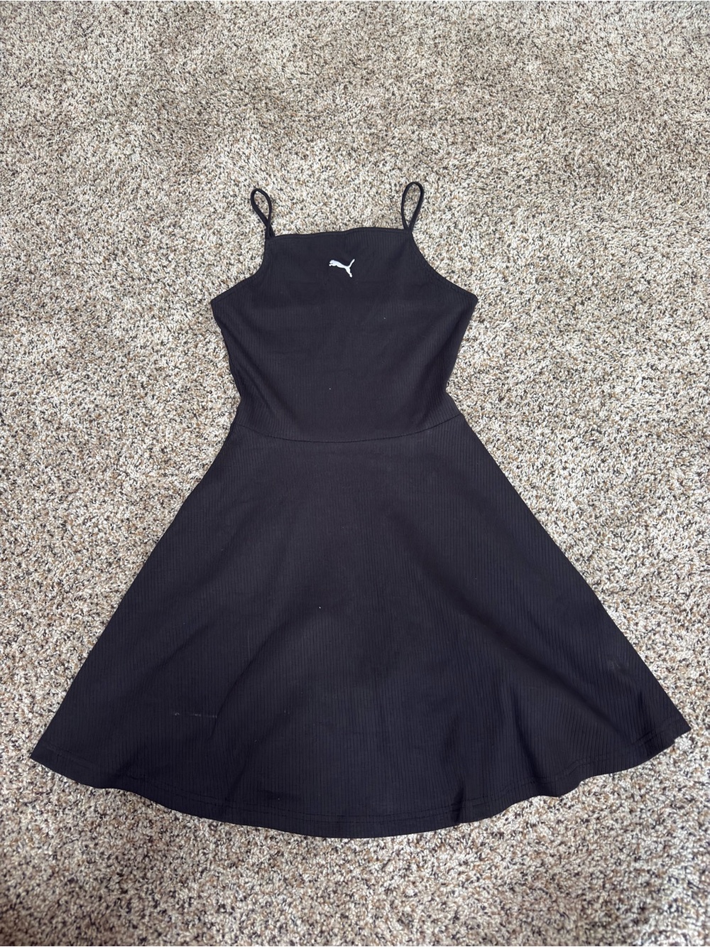 New! Puma Black Ribbed Spaghetti-Strap Flared Mini Dress
